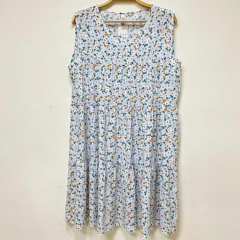 【Wonderland】無袖涼感大碼背心裙女居家睡衣洋裝(6款) FREE 花朵嬌媚(藍)