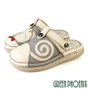 【GREEN PHOENIX】女 拖鞋 穆勒鞋 包頭拖鞋 懶人 氣墊 全真皮 貓咪 兩穿 手工 EU37 米色