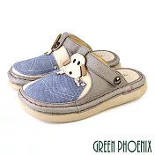 【GREEN PHOENIX】女 拖鞋 穆勒鞋 包頭拖鞋 懶人 氣墊 全真皮 小狗 兩穿 手工 EU35 藍色
