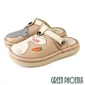 【GREEN PHOENIX】女 拖鞋 穆勒鞋 包頭拖鞋 懶人 氣墊 全真皮 兔子 兩穿 手工 EU38 杏色
