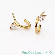 Wanderlust+Co 澳洲品牌 梨形水滴白鑽耳環 C型金色小圓耳環Teardrop