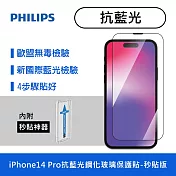【Philips 飛利浦】iPhone 14 Pro 抗藍光鋼化玻璃保護貼-秒貼版 DLK1305/11
