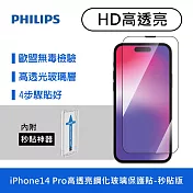 【Philips 飛利浦】iPhone 14 Pro 高透亮鋼化玻璃保護貼-秒貼版 DLK1205/11