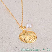 Wanderlust+Co 澳洲品牌 彩鑽貝殼項鍊 淡水珍珠金色項鍊 Seashell