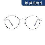 【大學眼鏡_配到好980】韓版清新款橢圓框黑銀光學眼鏡 9005C2 黑銀