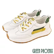 【GREEN PHOENIX】女 休閒鞋 阿甘鞋 全真皮 厚底 百搭 JP22.5 黃色