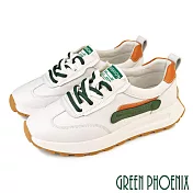 【GREEN PHOENIX】女 休閒鞋 阿甘鞋 全真皮 厚底 百搭 JP22.5 綠色