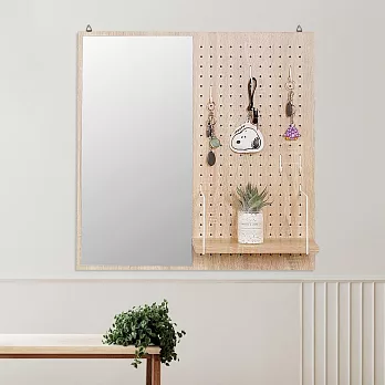 《Homelike》美洛蒂方形洞洞板壁鏡(二色) 化妝鏡 壁掛板- 原木色