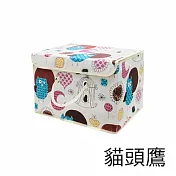 【E.dot】日式棉麻印花可掀蓋摺疊收納箱 貓頭鷹