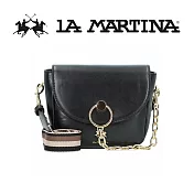 【LA MARTINA】限量2折 頂級金標素面皮革肩背包 LMBA01094T 全新專櫃展示品(黑色)