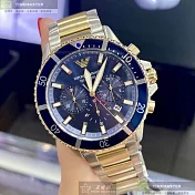 ARMANI阿曼尼精品錶,編號：AR00042,44mm圓形寶藍精鋼錶殼寶藍色錶盤精鋼金銀相間錶帶