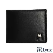 Lynx - 美國山貓頂級牛皮極致黑5卡透明証件短夾 黑色