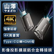 山澤 Type-C公轉HDMI母4K高畫質影像投影擴展鎧甲鋁合金轉接頭