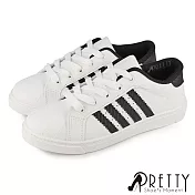 【Pretty】女 休閒鞋 貝殼鞋 板鞋 綁帶 台灣製 JP23.5 白黑