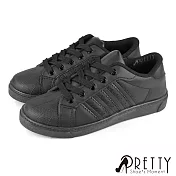 【Pretty】女 休閒鞋 貝殼鞋 板鞋 綁帶 台灣製 JP25 全黑