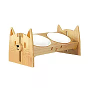 JohoE嚴選 職人木匠寵物樂園可調式原木寵物餐桌附瓷碗-雙碗 小貓
