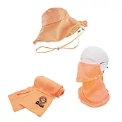 【極淨源】Light SPA美肌光波抗UV防曬三件組｜英倫時尚花朵帽.袖套.可拆式口罩(UPF50+阻隔紫外線高達99%) 豔陽橘