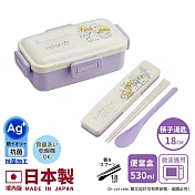 【百科良品】日本製 角落生物 花圈款 保鮮便當盒530ML+環保筷子湯匙組18CM-紫(日本境內版)