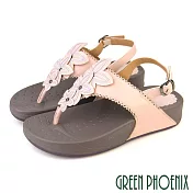 【GREEN PHOENIX】女 涼鞋 夾腳 厚底 彈力 全真皮 羊皮 EU35 粉紅色