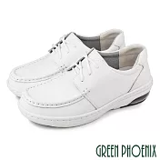 【GREEN PHOENIX】女 護士鞋 學生鞋 氣墊 全真皮 輕量 綁帶 台灣製 EU36 白色
