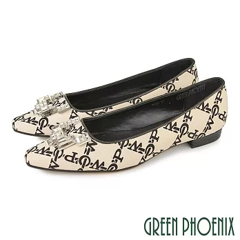 【GREEN PHOENIX】女 娃娃鞋 便鞋 包鞋 水鑽 平底 尖頭 芭蕾 小香風 OL通勤 EU36 白黑色