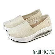 【GREEN PHOENIX】女 休閒鞋 健走鞋 懶人鞋 厚底 氣墊 彈力減壓 EU40 米色