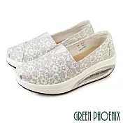 【GREEN PHOENIX】女 休閒鞋 健走鞋 懶人鞋 厚底 氣墊 彈力減壓 EU38 白色
