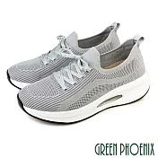 【GREEN PHOENIX】女 休閒鞋 氣墊 厚底 彈力 透氣 襪套式 EU35 灰色