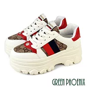 【GREEN PHOENIX】女 休閒鞋 老爹鞋 小白鞋 時尚 潮流 綁帶 厚底 韓國製 JP23 紅色