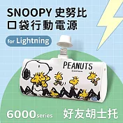 【正版授權】SNOOPY史努比 6000series Lightning 口袋PD快充 隨身行動電源 好友胡士托-白