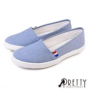 【Pretty】女 帆布鞋 休閒鞋 便鞋 懶人鞋 素面 直套式 平底 台灣製 JP23.5 淺藍色