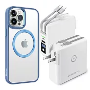 Dr.b@ttery電池王 MagSafe無線充電+自帶線行動電源-白色 搭 iPhone14 Pro 6.1 星耀磁吸保護殼 藍色