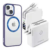 Dr.b@ttery電池王 MagSafe無線充電+自帶線行動電源-白色 搭 iPhone14 Plus 6.7 星耀磁吸保護殼 紫色