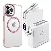 Dr.b@ttery電池王 MagSafe無線充電+自帶線行動電源-白色 搭 iPhone14 ProMax 6.7 星耀磁吸保護殼 粉色