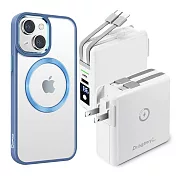 Dr.b@ttery電池王 MagSafe無線充電+自帶線行動電源-白色 搭 iPhone13 6.1 星耀磁吸保護殼 藍色