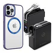 Dr.b@ttery電池王 MagSafe無線充電+自帶線行動電源-黑色 搭 iPhone14 Pro 6.1 星耀磁吸保護殼 紫色