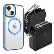 Dr.b@ttery電池王 MagSafe無線充電+自帶線行動電源-黑色 搭 iPhone14 Plus 6.7 星耀磁吸保護殼 藍色