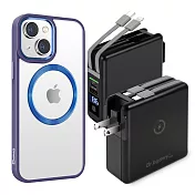 Dr.b@ttery電池王 MagSafe無線充電+自帶線行動電源-黑色 搭 iPhone13 6.1 星耀磁吸保護殼 紫色