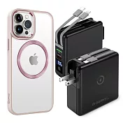 Dr.b@ttery電池王 MagSafe無線充電+自帶線行動電源-黑色 搭 iPhone13 Pro Max 6.7 星耀磁吸保護殼 粉色
