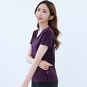 【遊遍天下】MIT台灣製女款顯瘦抗UV防曬涼感吸濕排汗機能V領 深紫 3XL 深紫