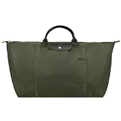 LONGCHAMP LE PLIAGE GREEN系列刺繡短把再生尼龍摺疊旅行袋(特大) 森林綠