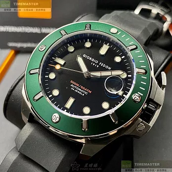 Giorgio Fedon 1919喬治飛登精品錶,編號：GF00102,46mm圓形墨綠色精鋼錶殼黑色錶盤矽膠深黑色錶帶
