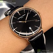 Giorgio Fedon 1919喬治飛登精品錶,編號：GF00107,42mm圓形玫瑰金精鋼錶殼黑色錶盤真皮皮革深黑色錶帶