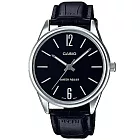 CASIO 卡西歐 MTP-V005L LTP-V005L商務紳士大三針皮革腕錶/黑白x銀框/ 大黑