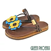 【GREEN PHOENIX】女 涼鞋 拖鞋 夾腳 全真皮 兩穿 花朵 手工 台灣製 EU38 黃色