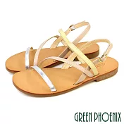 【GREEN PHOENIX】女 涼鞋 全真皮 平底 夏天 顯白 交錯線條 台灣製 EU35 粉紅色