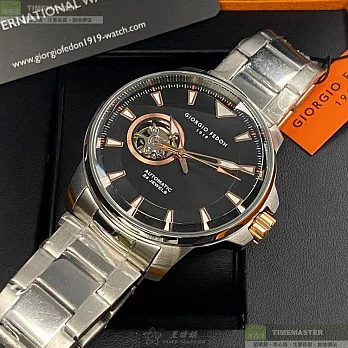 Giorgio Fedon 1919喬治飛登精品錶,編號：GF00119,46mm圓形銀精鋼錶殼黑色錶盤精鋼銀色錶帶