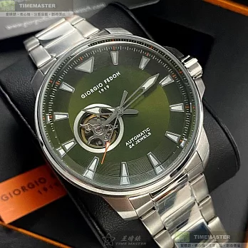 Giorgio Fedon 1919喬治飛登精品錶,編號：GF00120,46mm圓形銀精鋼錶殼墨綠色錶盤精鋼銀色錶帶