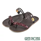 【GREEN PHOENIX】女 拖鞋 涼鞋 兩穿 夾腳 套趾 全真皮 麻花編織 手工 台灣製 EU40 紅色