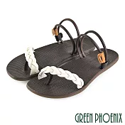 【GREEN PHOENIX】女 拖鞋 涼鞋 兩穿 夾腳 套趾 全真皮 麻花編織 手工 台灣製 EU38 白色